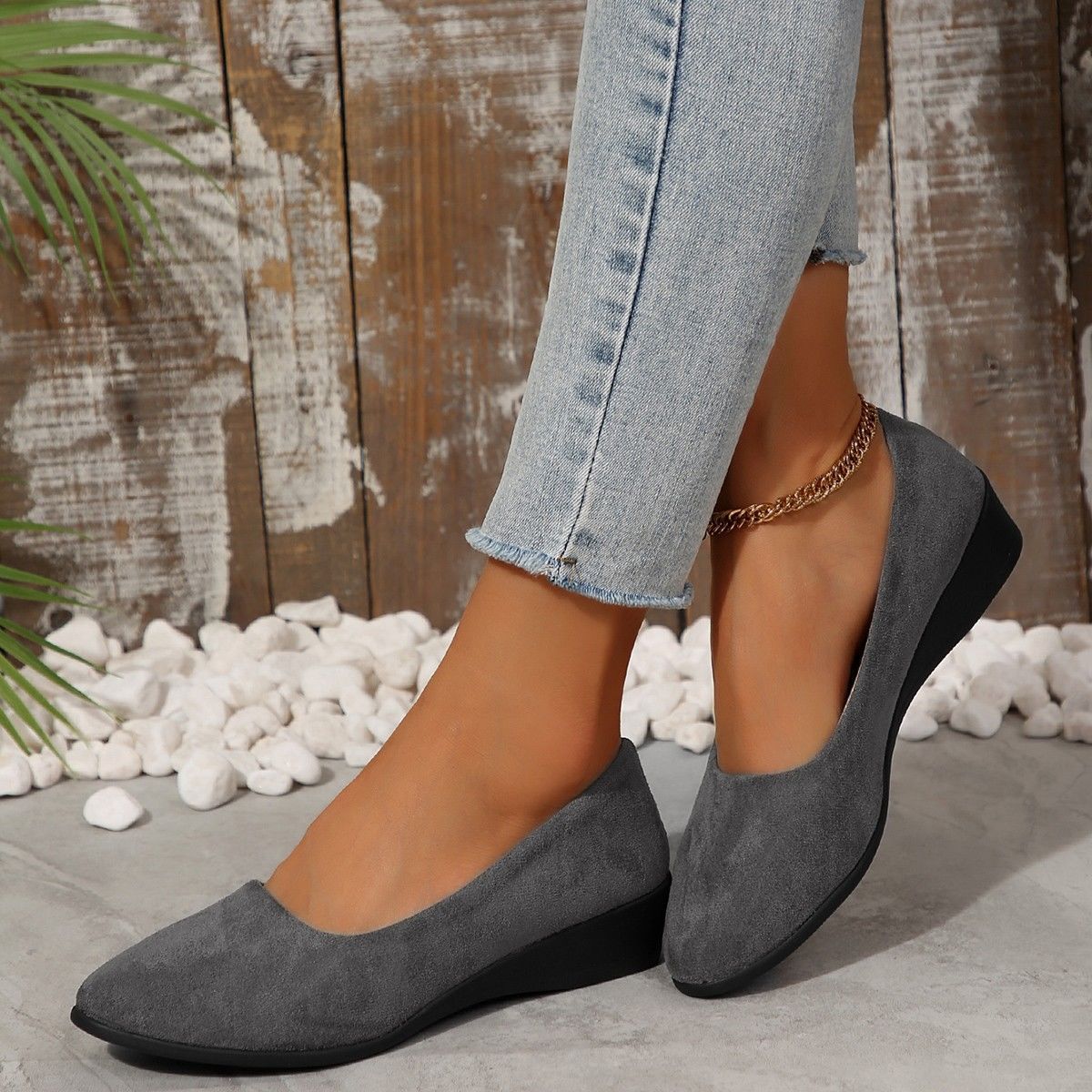 Spring New Pointed Toe Women's Plus Size Shallow Mouth Wedge Pumps Doug Shoes Sports Casual