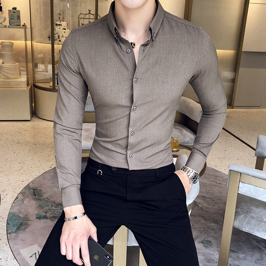 Solid Color Shirt British Yupi Gentleman Style Youth Long Sleeve Shirt