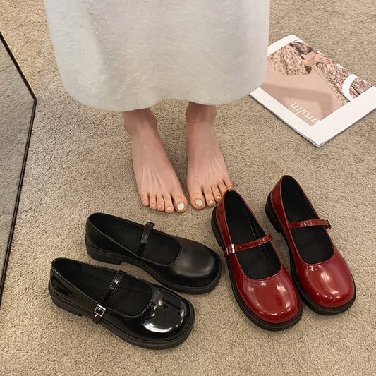 Solid Color French Vintage Leather Shoes Women