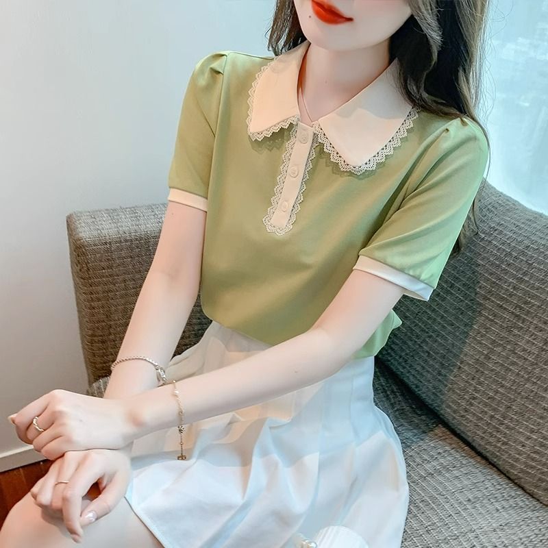 Polo Collar Short Sleeve T-shirt Women