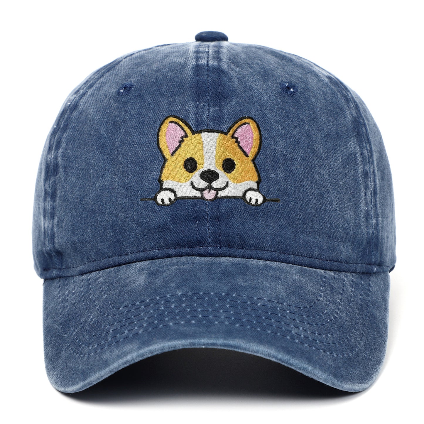 Corgi Embroidered Baseball Fashionable Washed Sports Cap