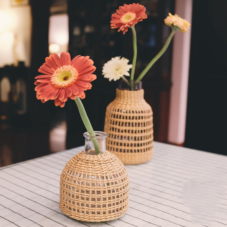 Straw Dried Flower Fragrance Japanese Woven Glass Vase