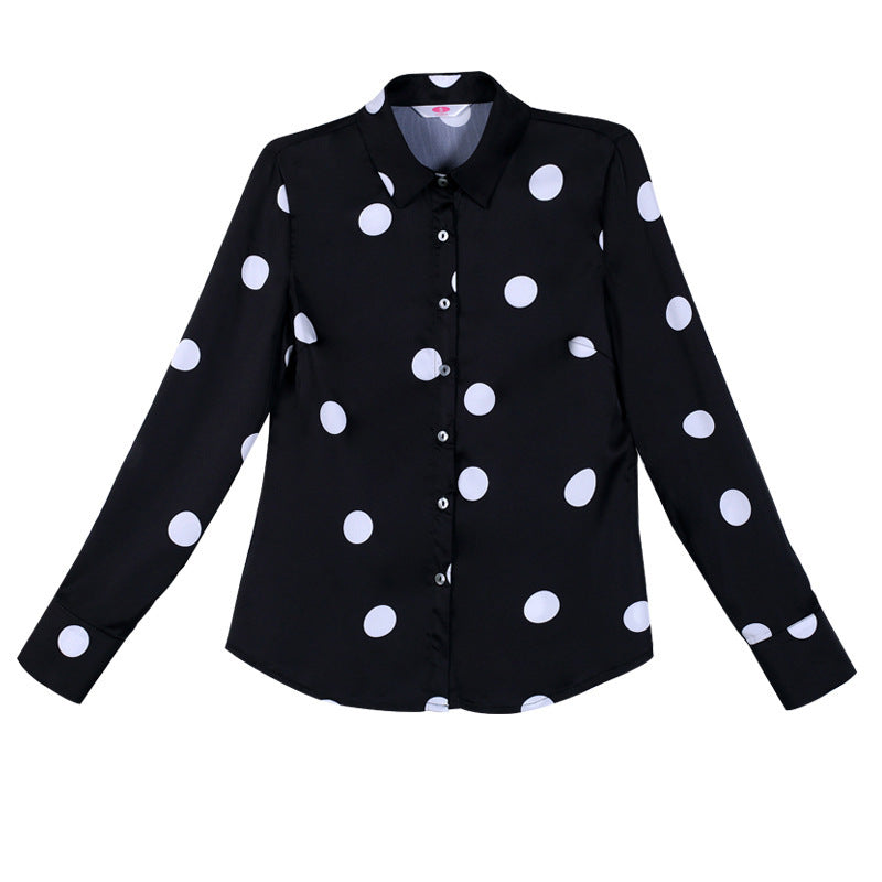 Spring And Autumn Long Sleeve Shirt Women's Korean-style Fashionable Chiffon Shirt Black And White Polka Dot Printed Shirt Bottoming Shirt Top