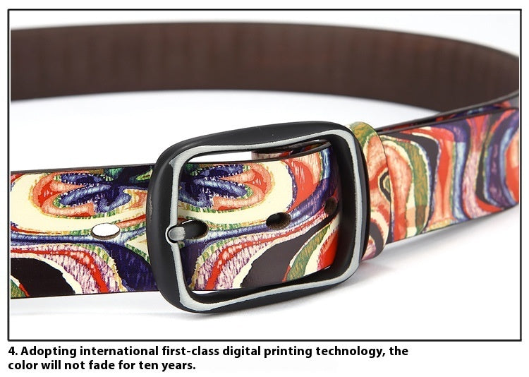 Pure Cowhide Printed Rainbow Graffiti Leather Decorative Belt