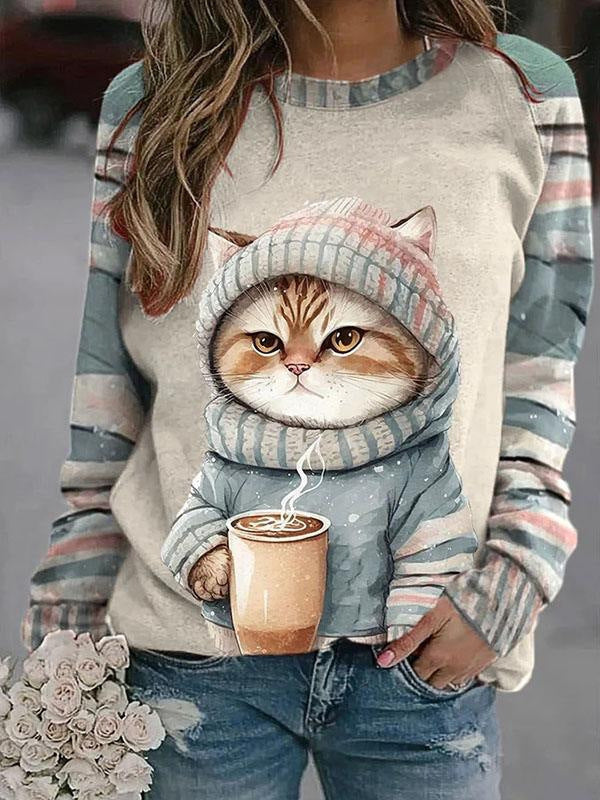 Printed Cute Round Neck Pullover Long Sleeve