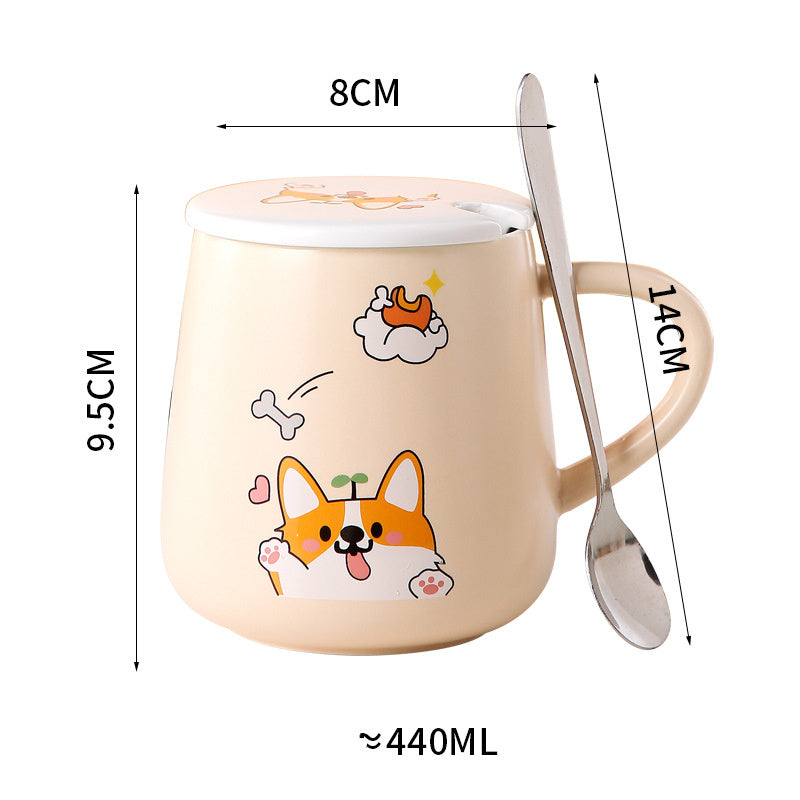 Cartoon Cute Corgi Ceramic Mug Large Capacity