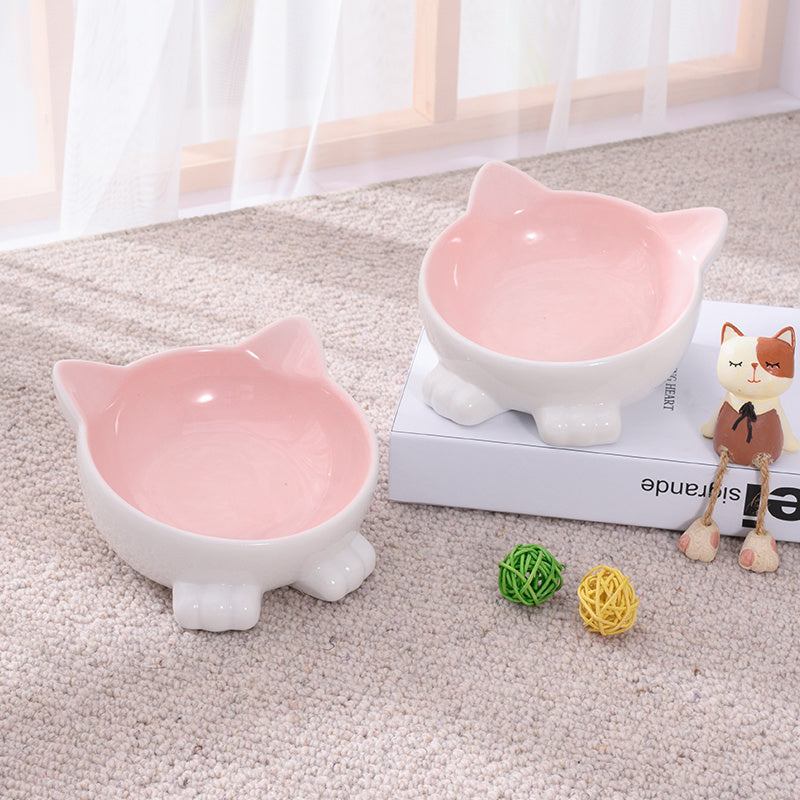 Ceramic Cat Bowl Anti Overturn Slanted Mouth