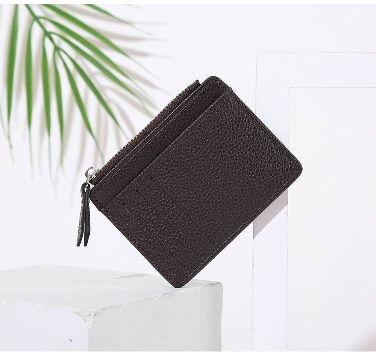 Women's Bag Holder Zipper Solid Color Lychee Pattern Business Cards