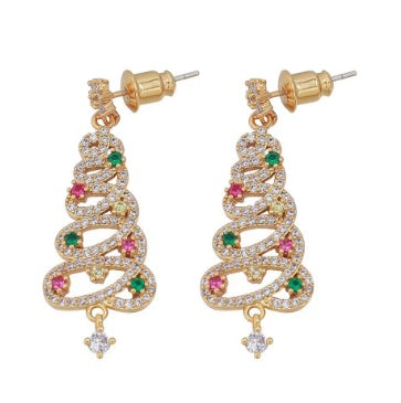 Colorful Diamond Inlaid Christmas Tree Earrings