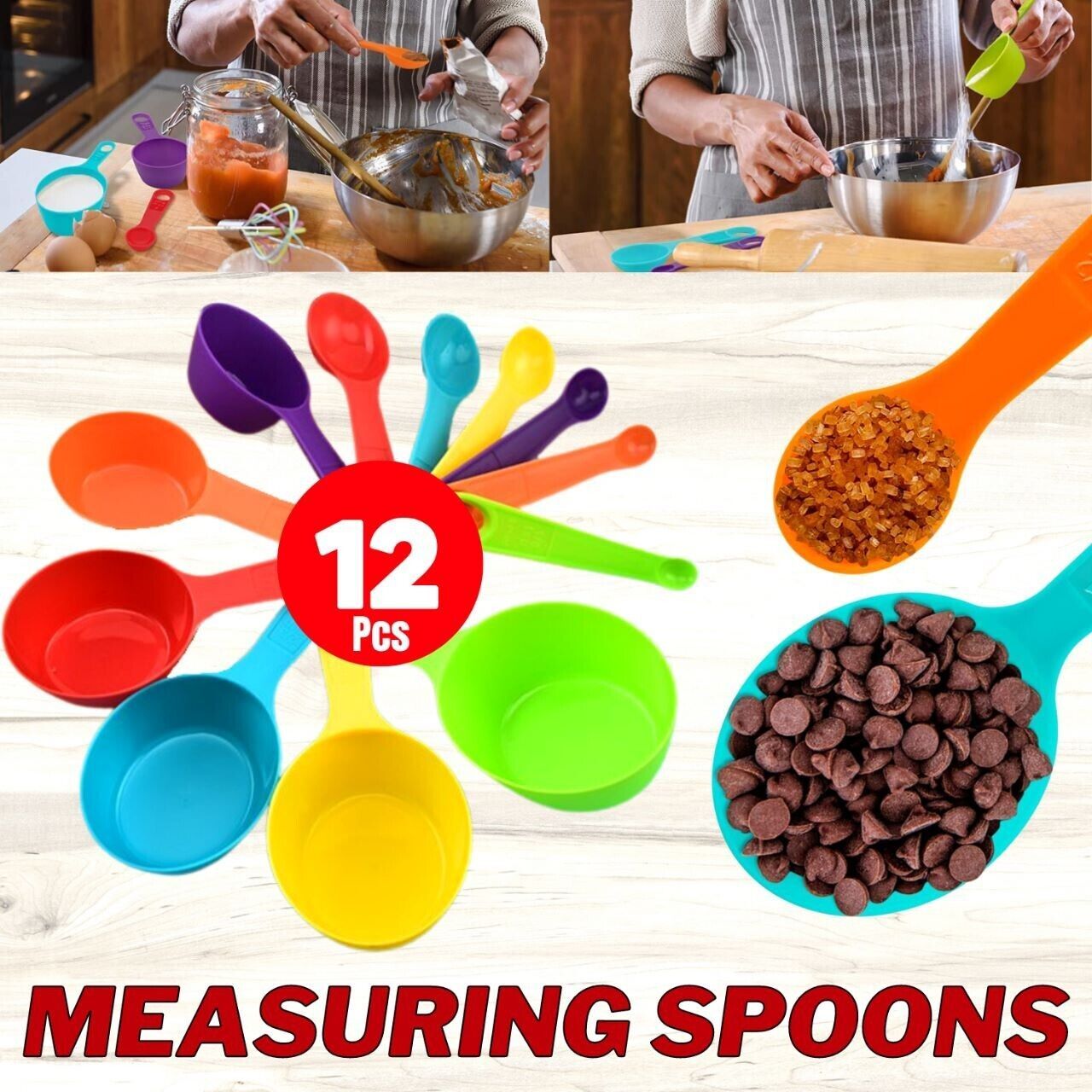 Set Of 6 Measuring Spoons And 6 Cups MultiColor Durable Plastic Kitchen Tools