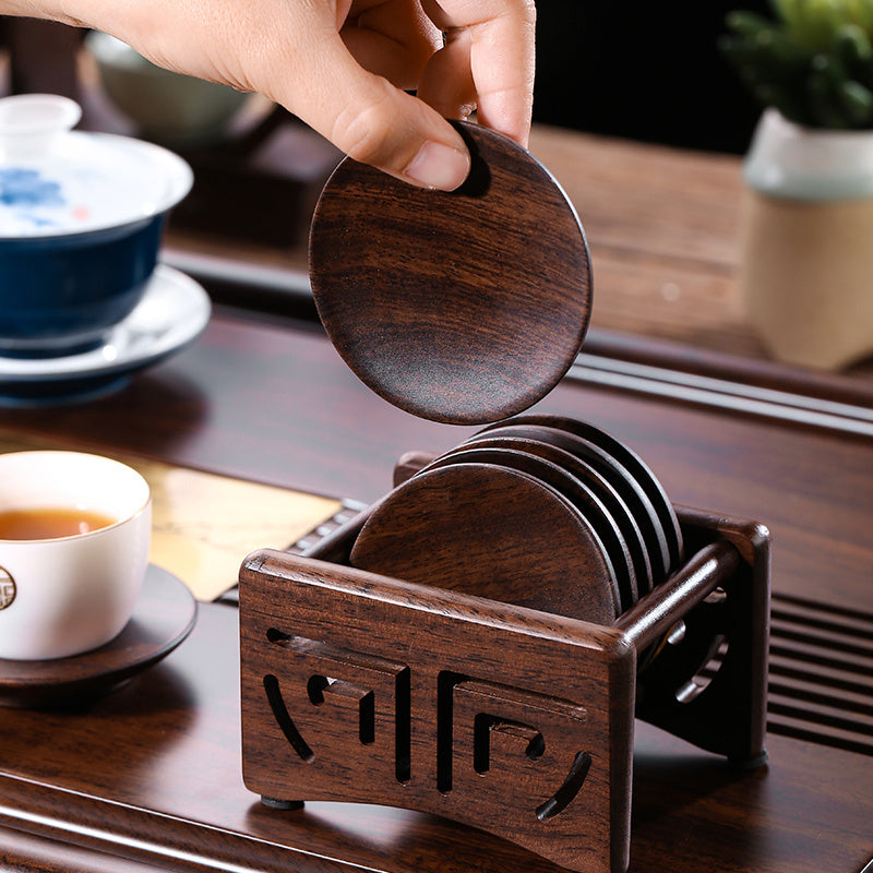 Ebony Solid Wood Tea Coaster Bracket Insulation Pad