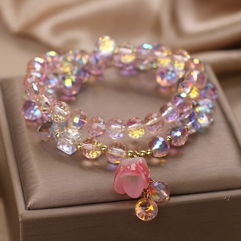 Exquisite Double Circle Twin Lily Crystal Bracelet