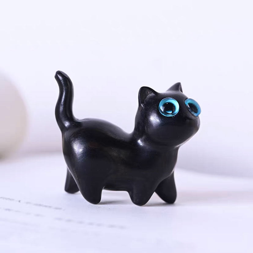 Wood Carving Little Black Cat Mini Doll Decoration Handicraft