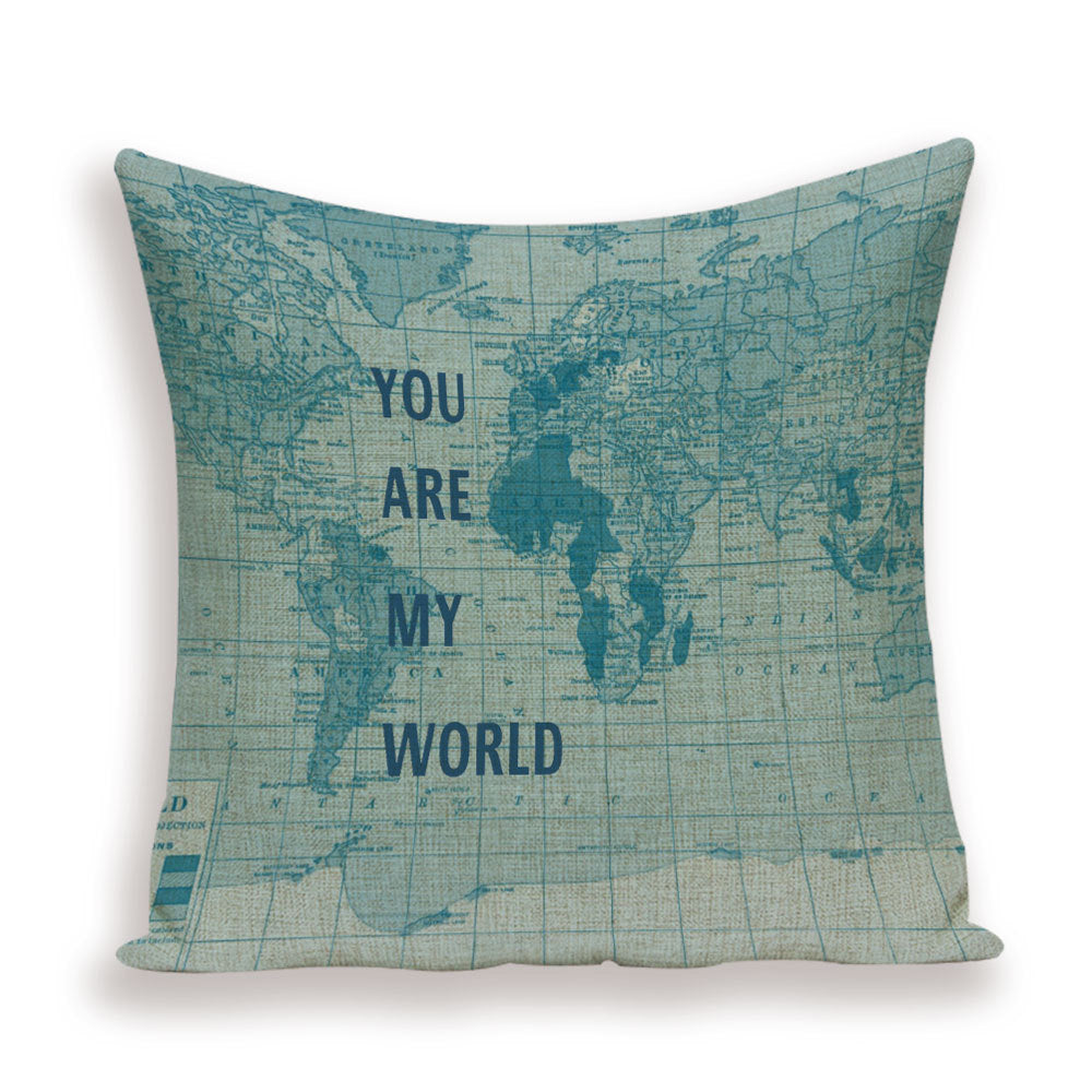 New Retro Toss Pillow Case European World Map Cushion Cover Seat Sofa Covers Morocco Linen House Home Decor Throw Pillows Cases