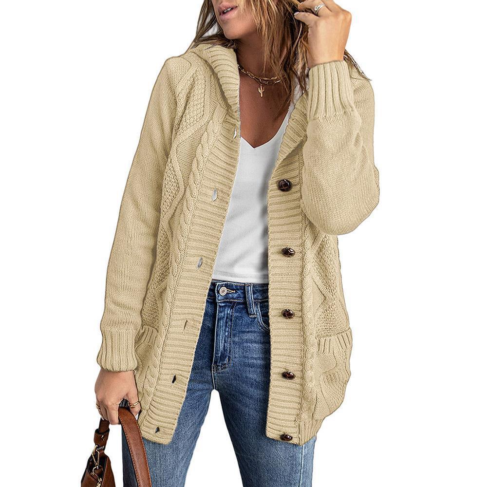 Women's Winter Solid Color Mid-length Cardigan Sweater Coat