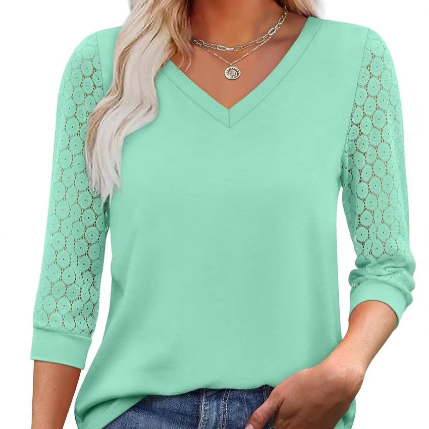 Hollow-out Lace Tops Casual Loose