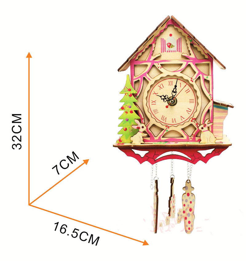 Wooden Tree House Clock Model Laser Wooden