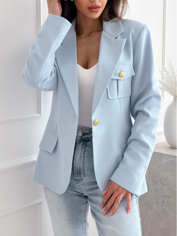 Double Breasted Solid Color Suit Small Coat For Women