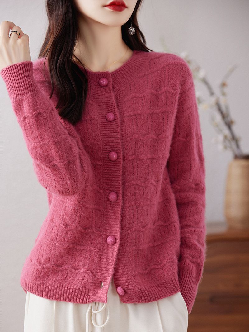 New Round Neck Cardigan Sweater For Women