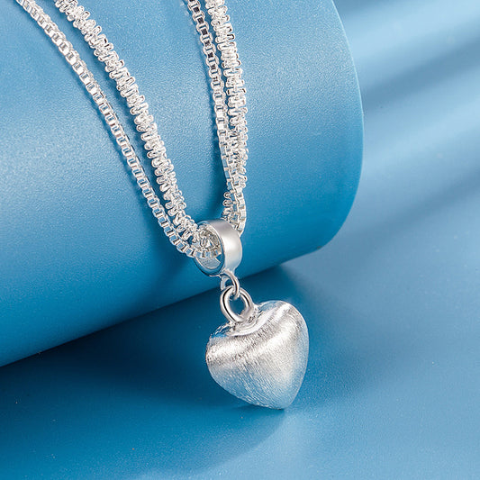 Simple Heart-shaped Double-layer Brushed Necklace Fashion Jewelry