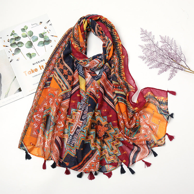 Retro Patchwork Bohemian Printed Cashew Scarf