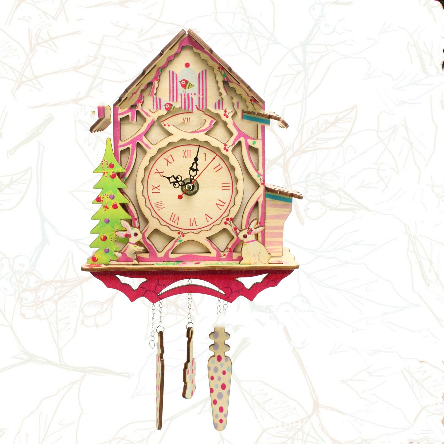 Wooden Tree House Clock Model Laser Wooden