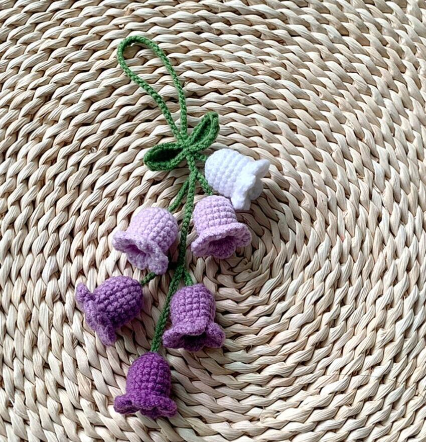 Lily Car Hanging Rearview Mirror Pendant Hand Crocheted Car Supplies Wool Woven Pendant