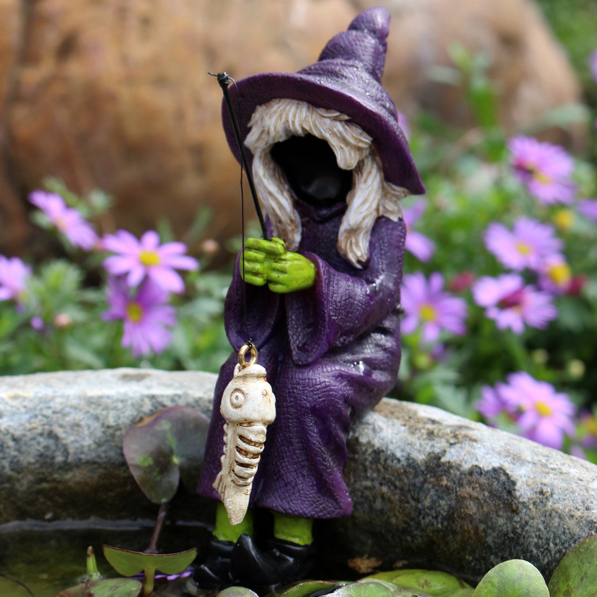 Faceless Witch Fishing Ornaments Resin Garden Garden Microview Sculpture Craft Ghost Festival Witch Decoration