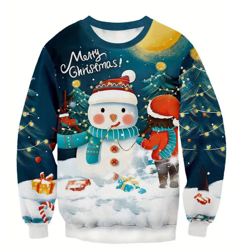 European And American Christmas Snowman 3D Printed Hood Sweater