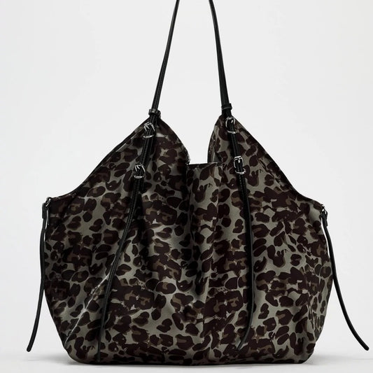 Leopard Silk Satin Shoulder Lazy Tote Bag Large Capacity