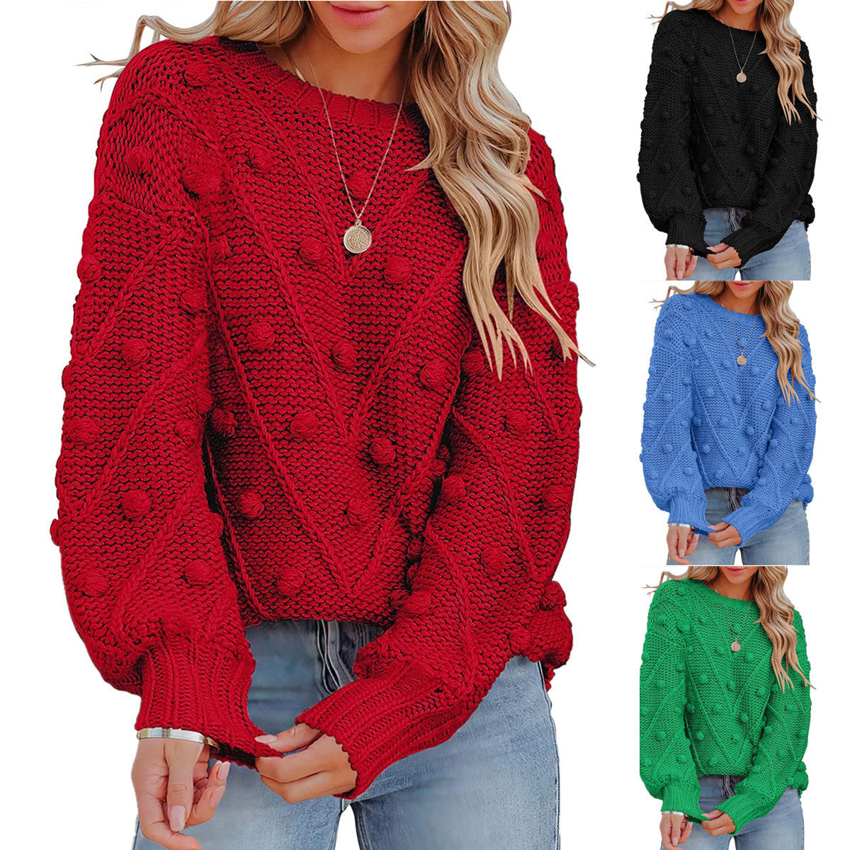 Wool Ball Sweater Loose Long Sleeve Pullover