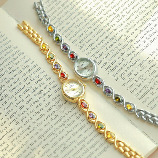 Mid-ancient Fashion Oval Colored Gems Rainbow Light Luxury Watch