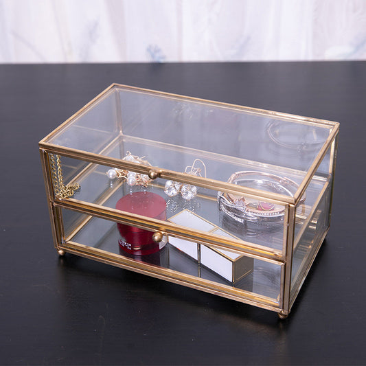 European Creative Dustproof Copper Strip Double Glass Jewelry Box