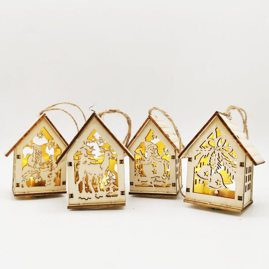 Christmas Wooden Craftwork Christmas Small House Decorations