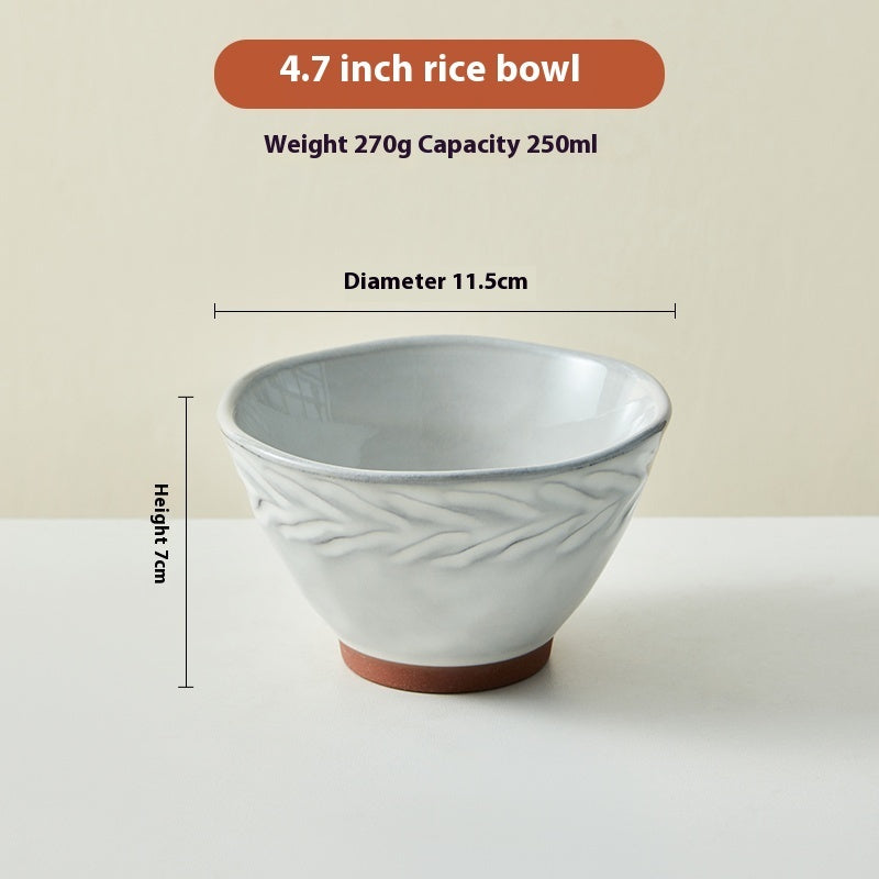 Creative Home Retro Embossed Ceramic Bamboo Hat Rice Bowl