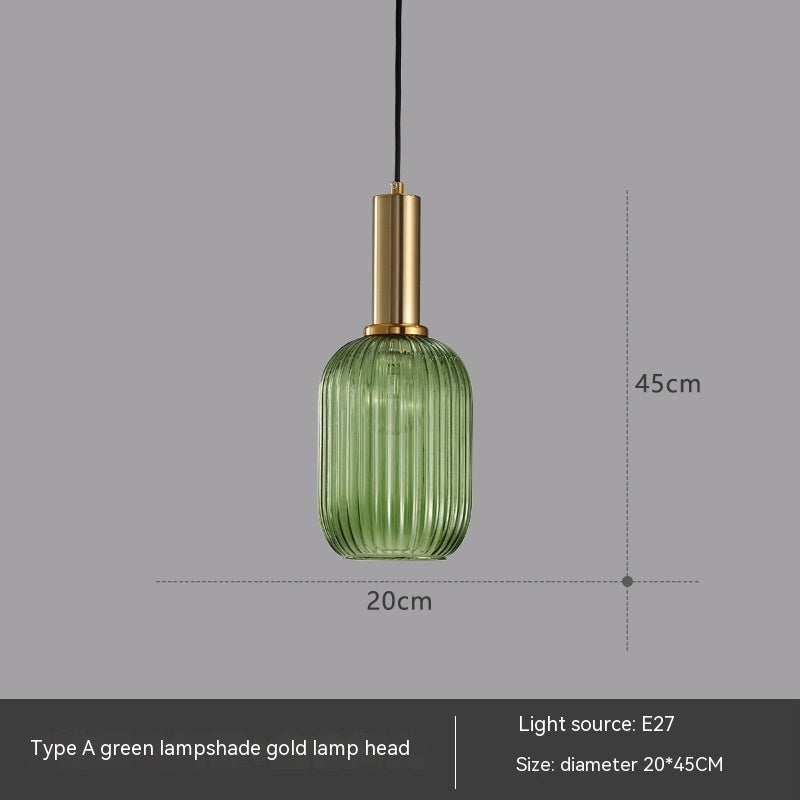 Bar Restaurant Chandelier Personalized Simple Striped Single-head Paint Green Glass Lantern Chandelier