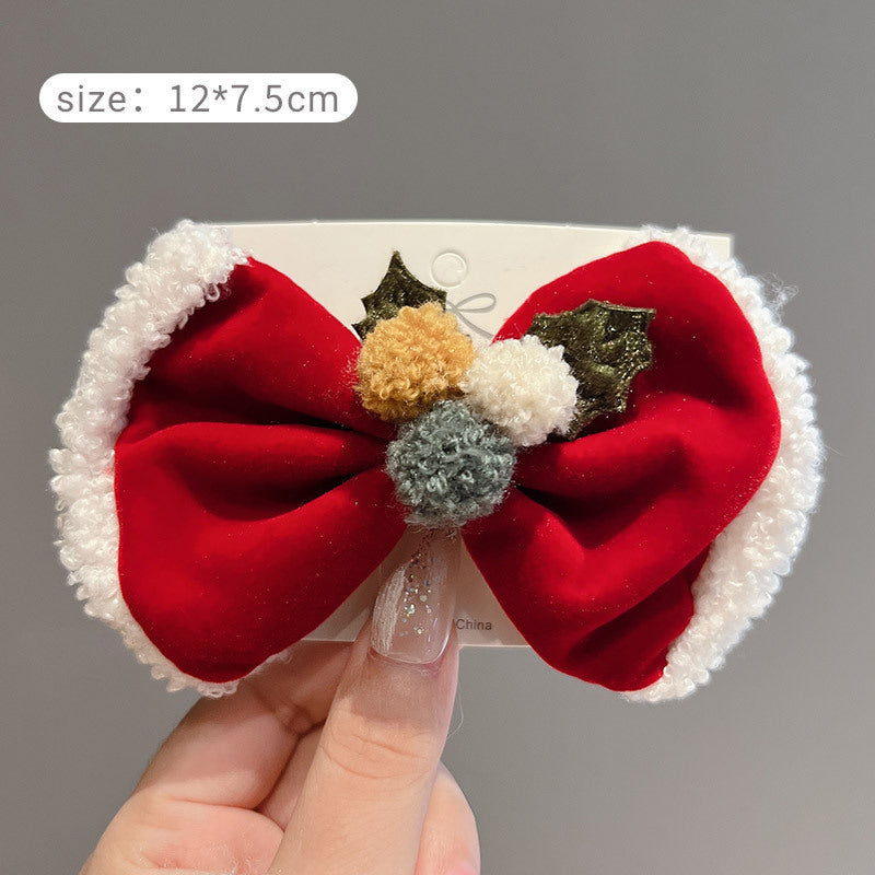 Red Big Bow Fur Ball Hair Accessories Christmas Decorations