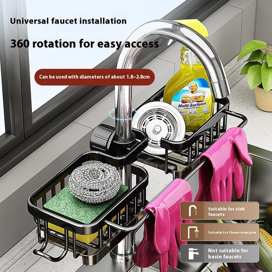 Alumimum Racks Hanging On A Faucet Kitchen Dishwashing