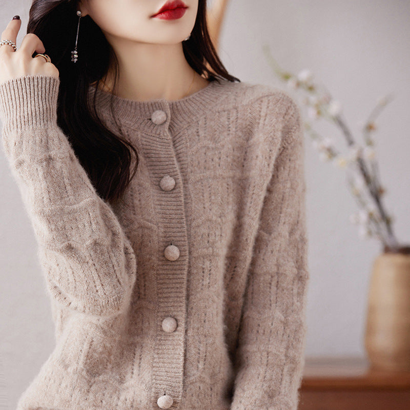 New Round Neck Cardigan Sweater For Women