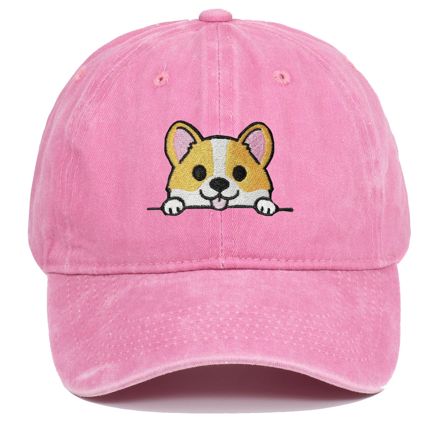 Corgi Embroidered Baseball Fashionable Washed Sports Cap