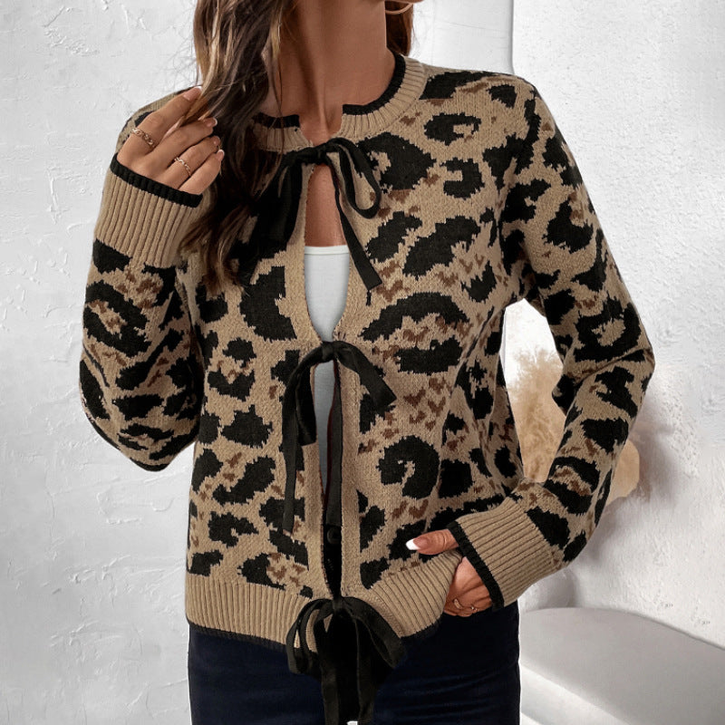 Women's Sweater Round Neck Tied Cardigan