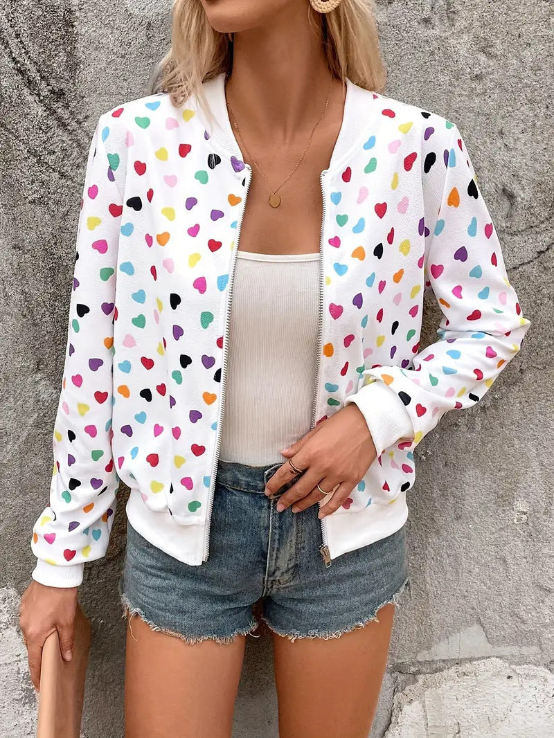 Zipper Jacket Small Thin Long-sleeved Top Colorful Printing