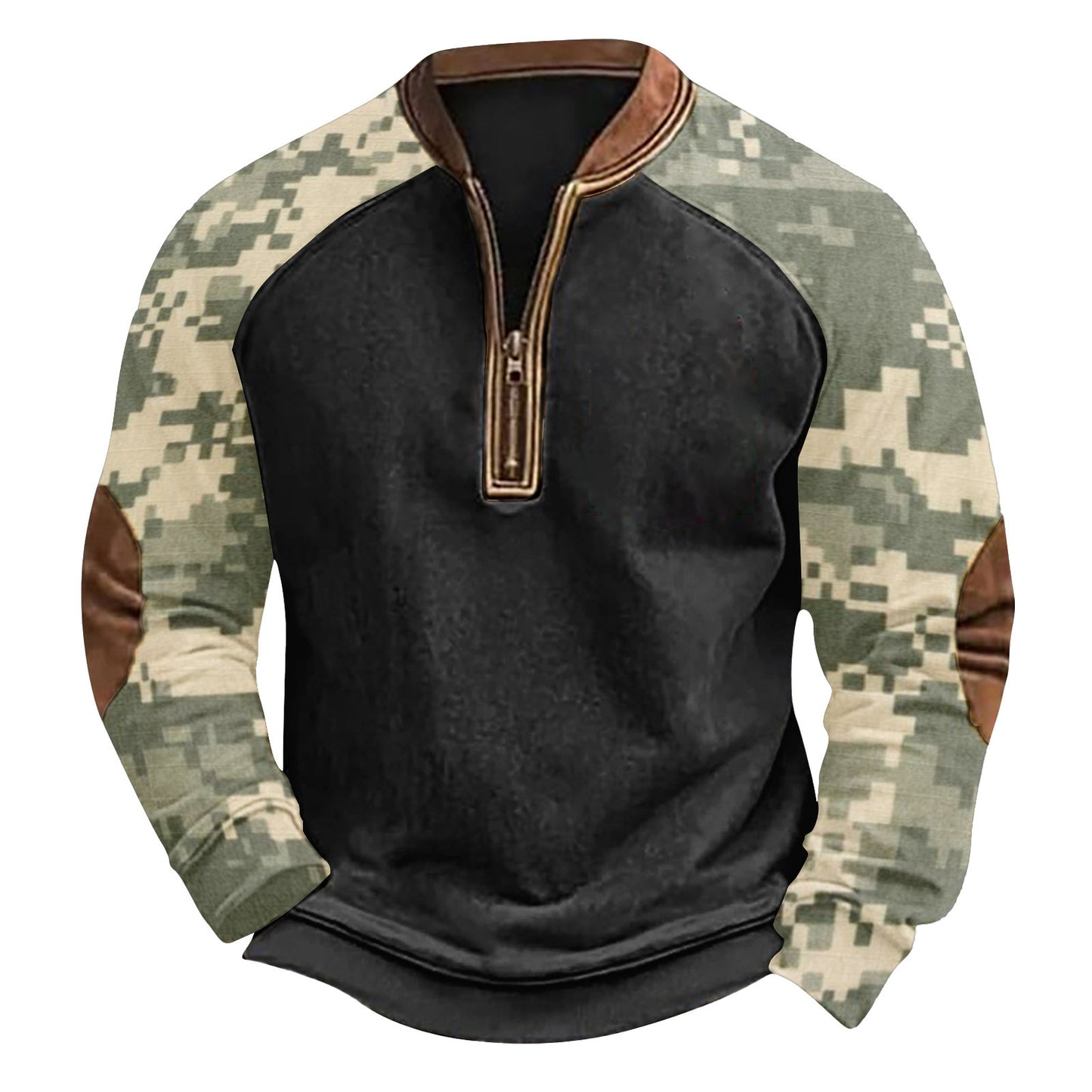 Printed Half Zipper Camouflage Men's Sweater