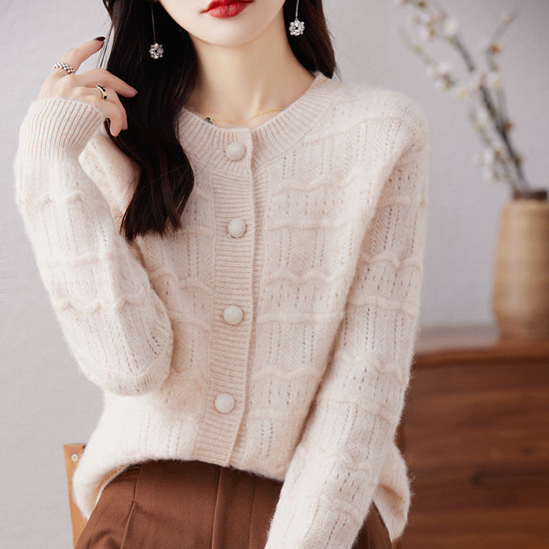 New Round Neck Cardigan Sweater For Women