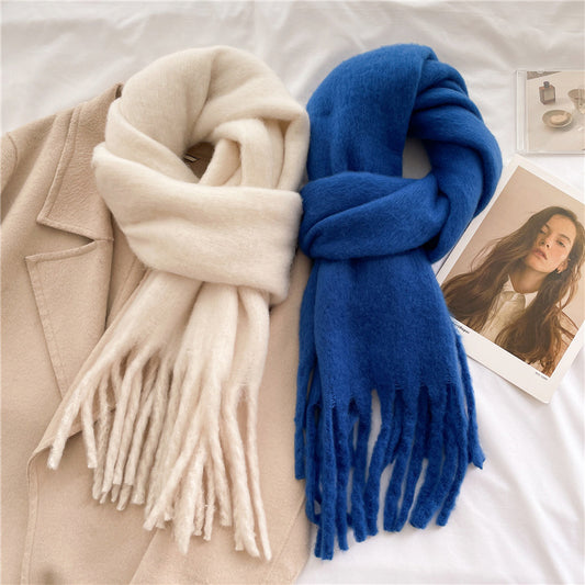 Mohair Pure Color All-matching Winter Warm Lengthened Fringe Bib Towel