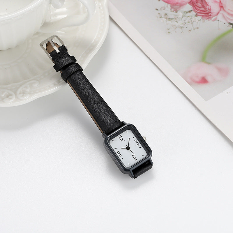 Junior High Alloy Simple Square Scale Digital Leather-belt Watch