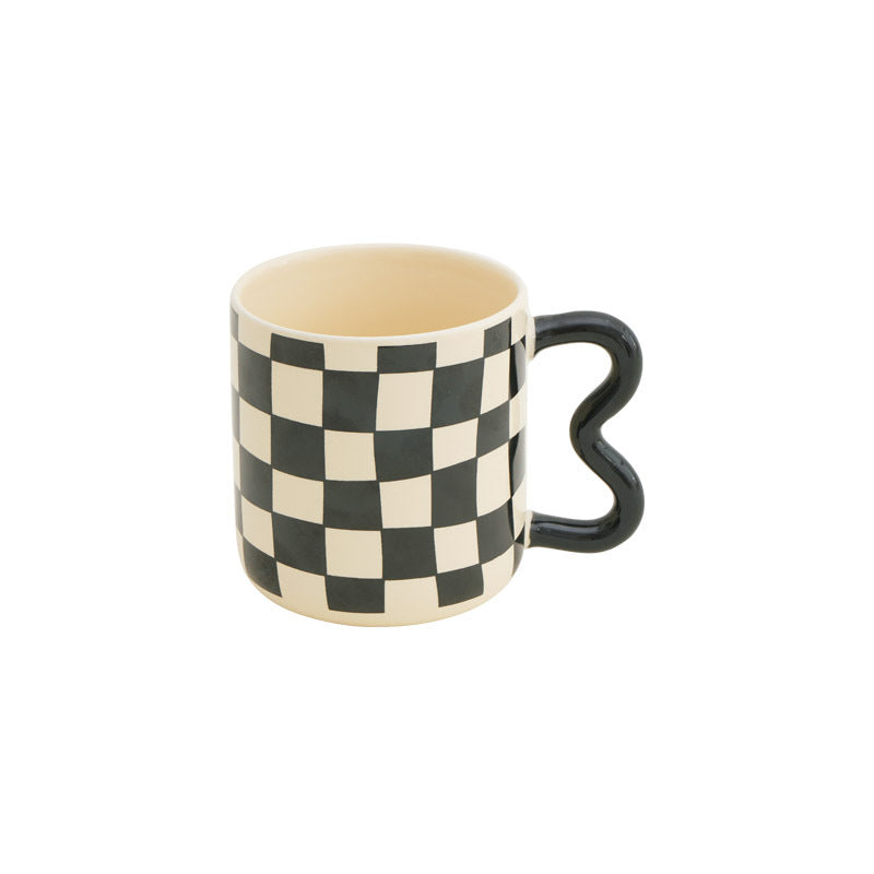 Ink Splashing Cream Mug Ceramic Handmade Korean Checkerboard Coffee Cup Ins Gift