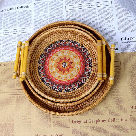 Handmade Woven Rattan Basket with Handle Fruit Cake