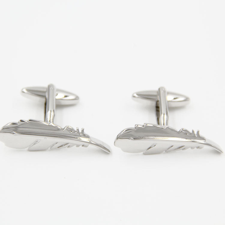 Simple Men's French Style Silver Feather Shape Cufflinks Nail