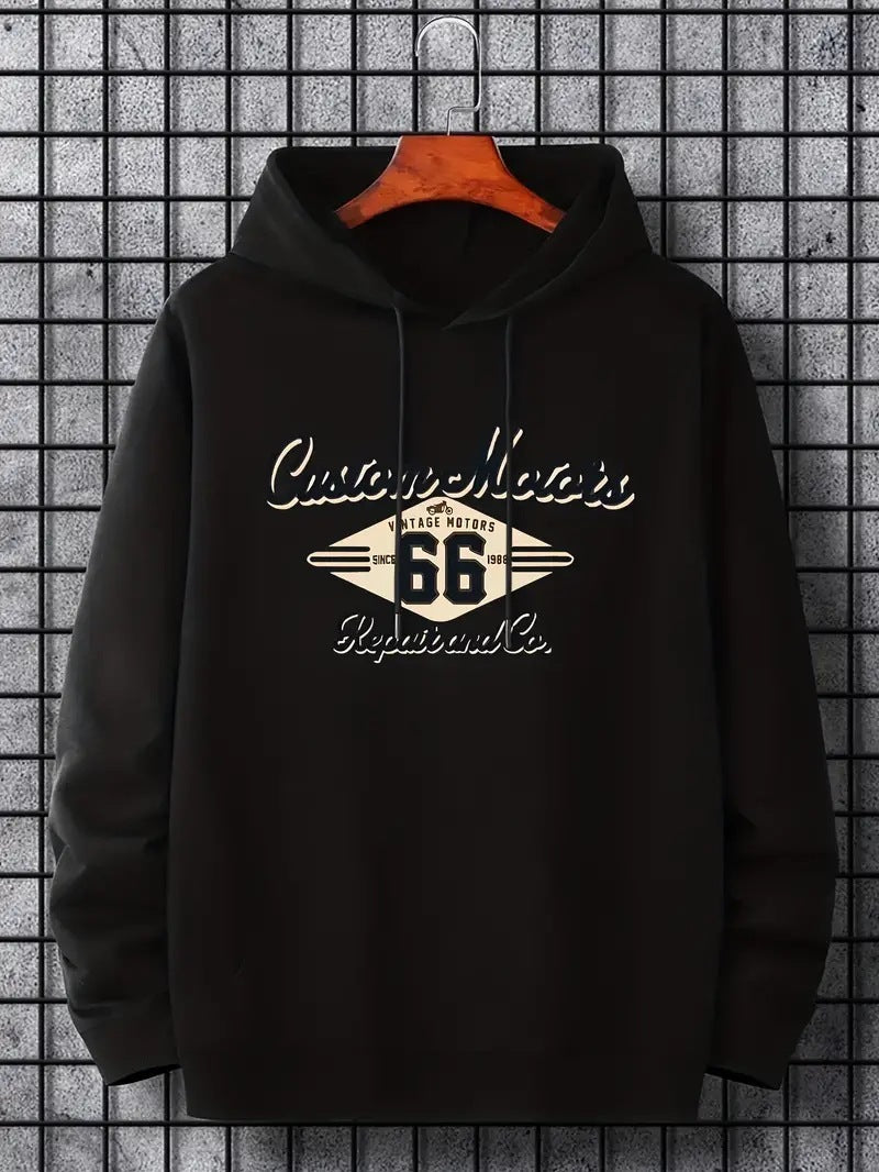 Letter Number 66 Printed Casual Hooded Pullover Sweater